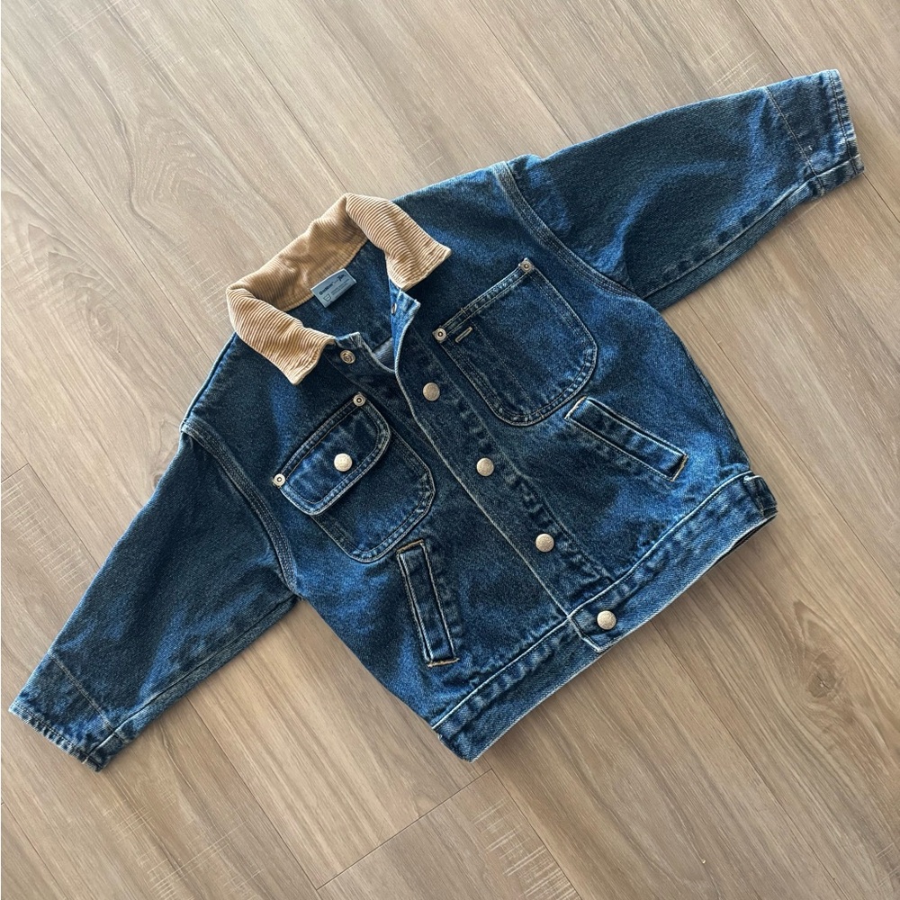 Oshkosh Kids Vintage Denim Jacket with Contrast Corduroy Collar - Blue/Tan